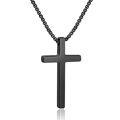 M MOOHAM 925 Sterling Silver Mens Cross Necklace, Black Cross Chain 16 In | Amazon (US)