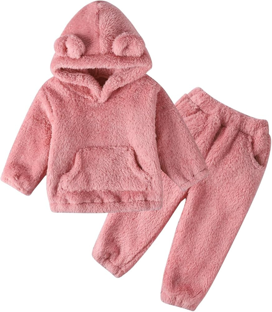 Toddler Baby Fleece Set Bear Hoodie with Ears Fuzzy Winter Sweatsuit Warm Hooded Sweatshirt & Swe... | Amazon (US)