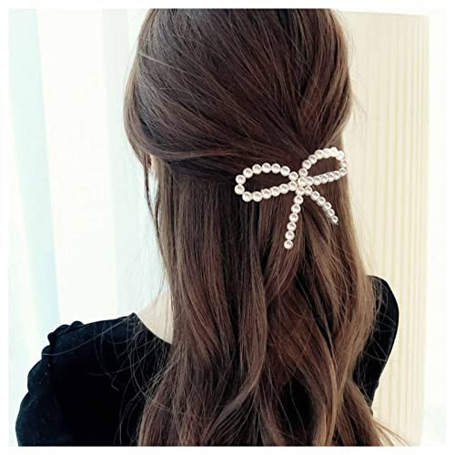 Allereyae Vintage Pearl Bow Hair Clip Barrette Faux Pearl Hair Barrette Pearl Hairpin Headwear Decorative Bobby Pin Barrette Minimal Pearl Hair Accessories for Women | Amazon (US)