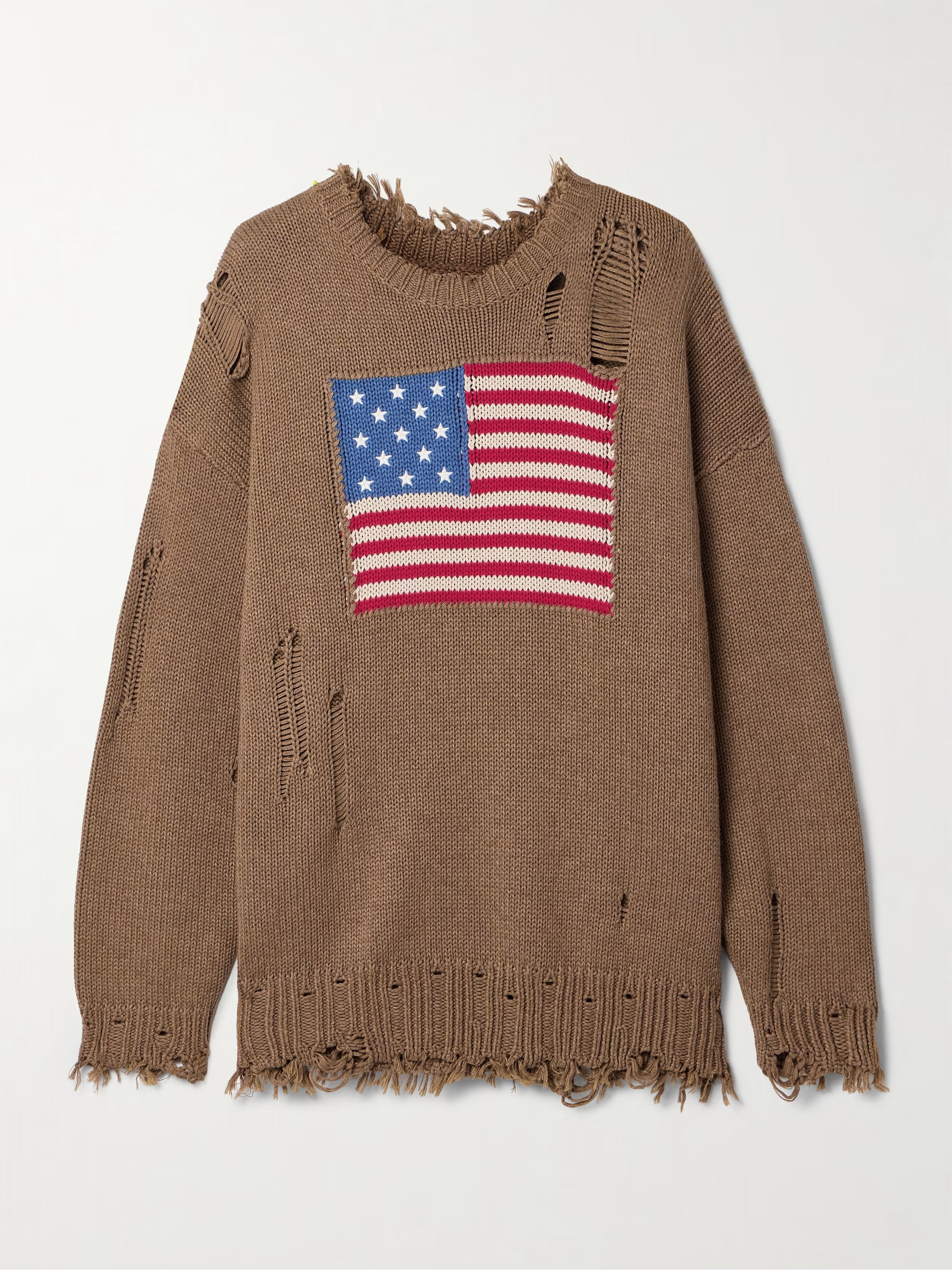 American Flag distressed embroidered intarsia-knit cotton-blend sweater | NET-A-PORTER (UK & EU)