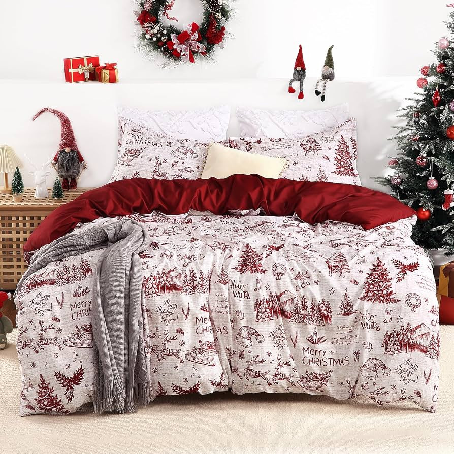 CAROMIO Christmas Duvet Cover Queen Size - Printed Duvet Cover Set, Soft and Breathable Christmas... | Amazon (US)