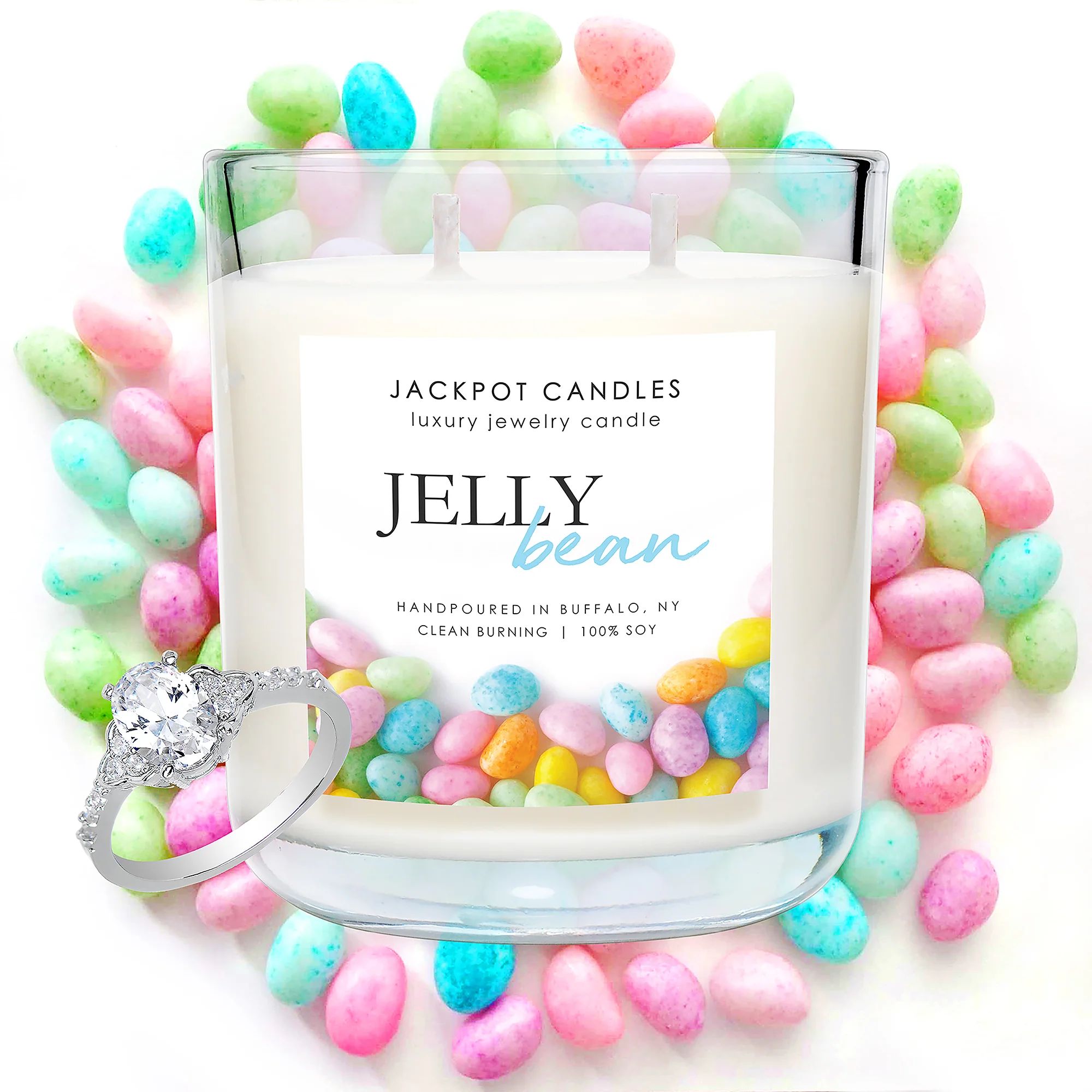 Jelly Bean Double Wick Scented Candle, Jewelry Candle with Ring Inside, Size 6 | Jackpot Candles