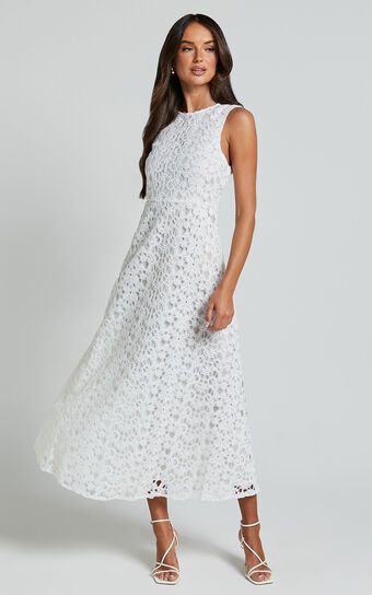 Kalani Midi Dress - High Neck Cut Out Dress in White | Showpo (US, UK & Europe)