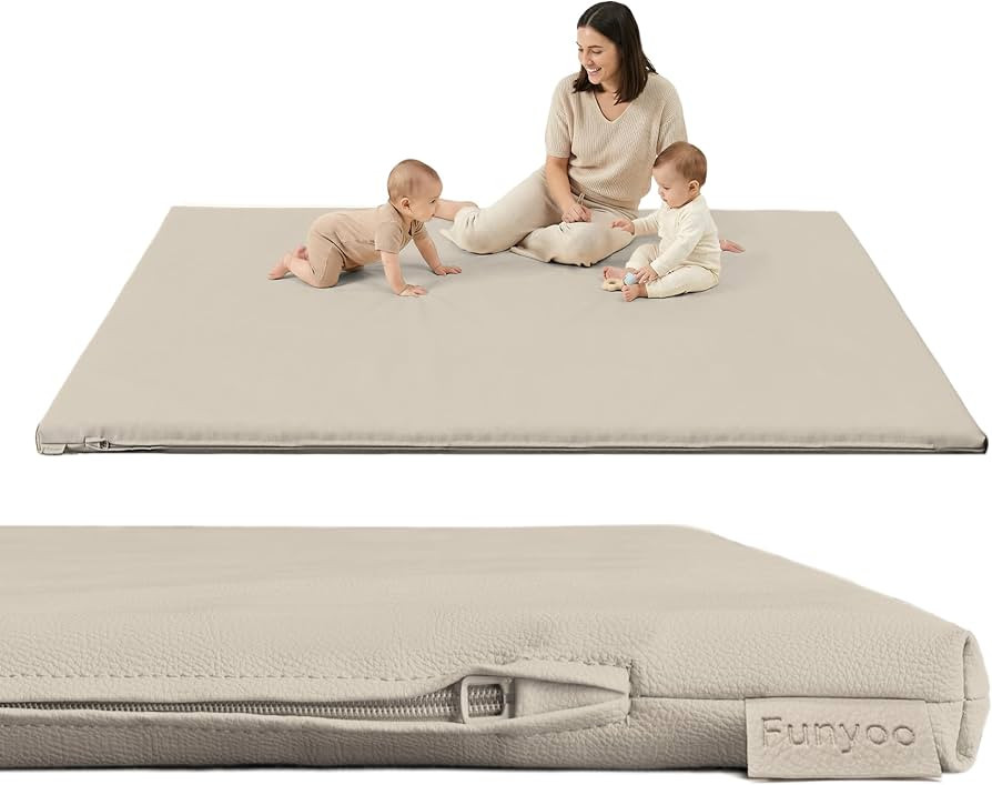 Padded 79" ×59" Large Baby Play Mat for Floor, 1.2" Thick Memory Foam Playmat with Soft Vegan Le... | Amazon (US)