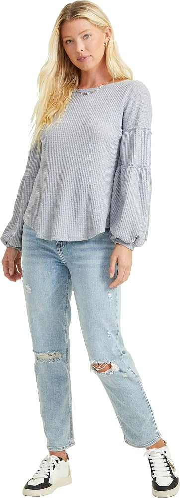 ALTAR'D STATE Women's High Rise Jeans, Ripped Denim with Button Closure, Blue and Black | Amazon (US)