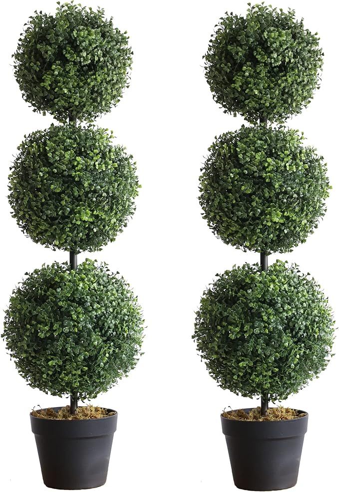 momoplant (2 Pack Artificial Cypress Topiary Ball Tree -Triple Ball Boxwood- 37Inchs Triple Ball ... | Amazon (US)