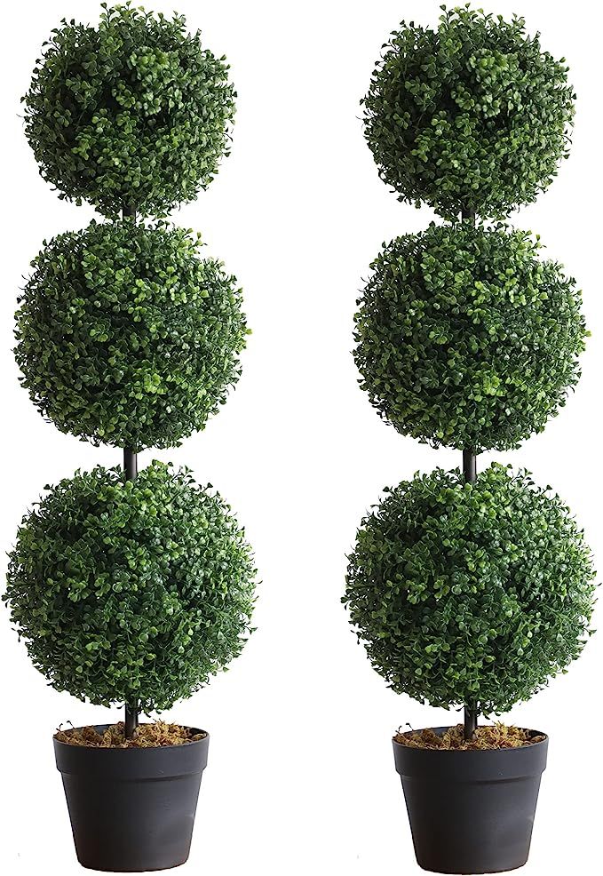 momoplant (2 Pack Artificial Cypress Topiary Ball Tree -Triple Ball Boxwood- 37Inchs Triple Ball ... | Amazon (US)