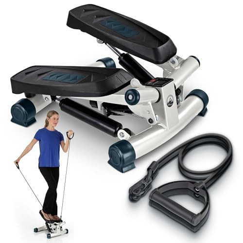 Portable Stair Stepper Exercise Machine with LCD Monitor and Resistance Bands – Compact Home Gym Stair Climber for Cardio, Strength, and Full-Body Workouts by Wakeman, White/Gray | Amazon (US)