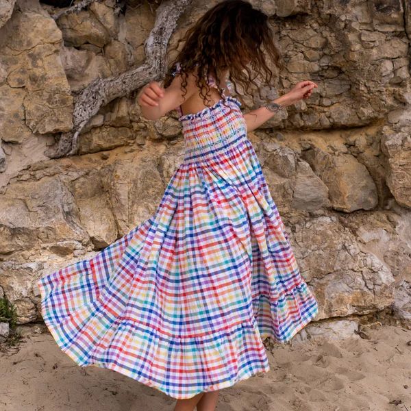 Rachel Carson Women's Dress Rainbow Gingham Seersucker with Prism Hand Smocking | Smock London