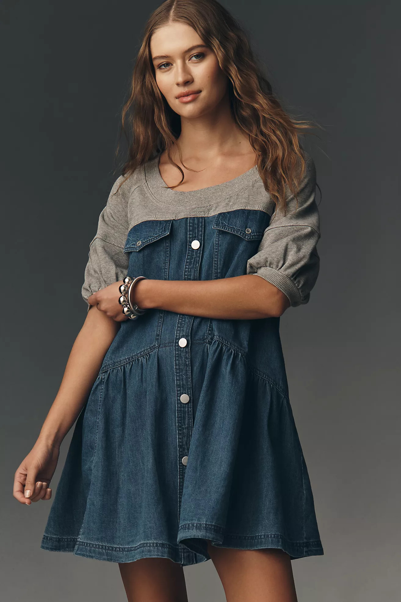 Pilcro Denim Sweatshirt Twofer Swing Dress | Anthropologie (US)