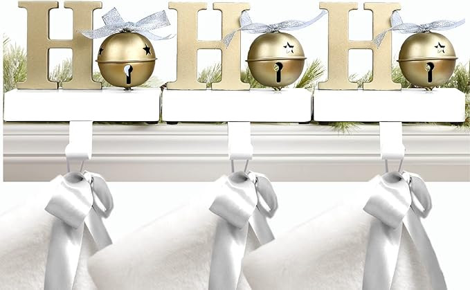 UNIQOOO Gold Silver HoHoHo Christmas Stocking Holder Set of 3, Max 2Lb, Heavy Duty, Padded Grip B... | Amazon (US)