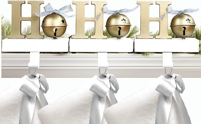 UNIQOOO Gold Silver HoHoHo Christmas Stocking Holder Set of 3, Max 2Lb, Heavy Duty, Padded Grip B... | Amazon (US)