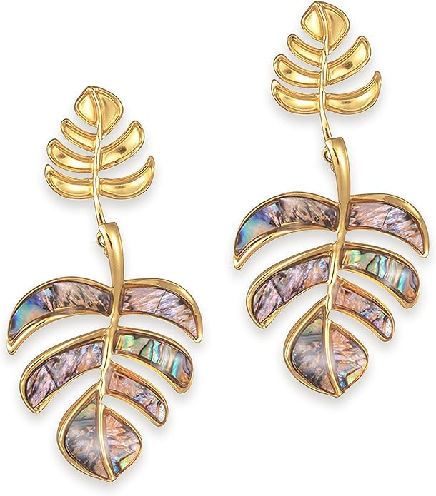 Sonateomber Large Gold Starfish Leaf Dangle Drop Earrings for Women, Elegant Seashell Dangling Ea... | Amazon (US)