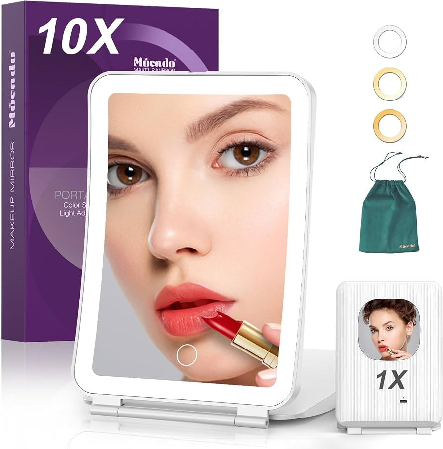 Mocado Travel Makeup Mirror with Light, 1x/10x Magnifying Mirror with Light, 3 Colors Lighted Mag... | Amazon (US)