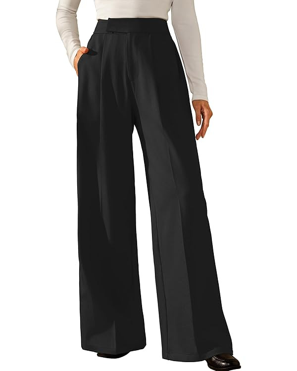 Arach&Cloz Women's Wrinkle-Free Pleated Business Wide Leg Pants Fall 2025 | Amazon (US)