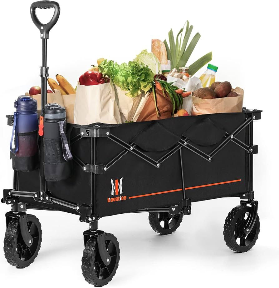 Navatiee Collapsible Folding Wagon, Wagon Cart Heavy Duty Foldable with Two Drink Holders, Utilit... | Amazon (US)