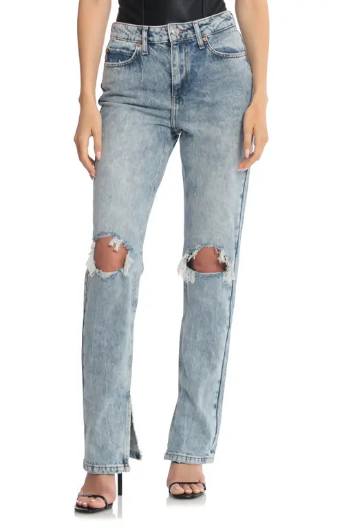 Avec Les Filles Split Hem Straight Leg Jeans in Workshop Blue Wash at Nordstrom, Size 31 | Nordstrom