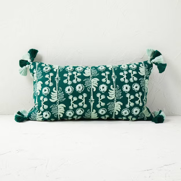 Palm Leaf Embroidered Lumbar Throw Pillow Green - Opalhouse™ designed with Jungalow™ | Target
