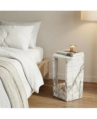 White Marble Hexagon Side Table - 15.7" Modern Stone End Table | Macy's