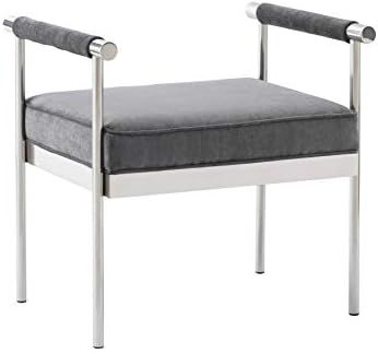TOV Furniture Diva Mid Century Modern Velvet Upholstered Bench, 25.2", Grey | Amazon (US)