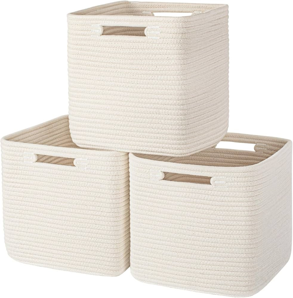 AELS Hand Woven Cotton Basket for Storage, Cube Storage Bins with Handles, Foldable Collapsible C... | Amazon (US)
