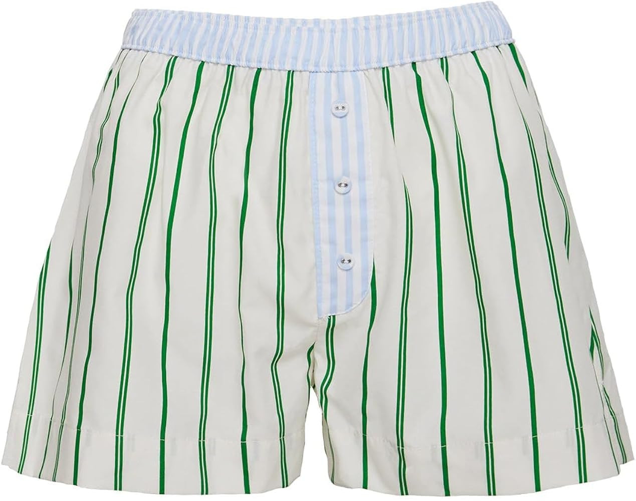 Y2k Cute Pajama Boxer Shorts for Women Lounge Striped Gingham Plaid Pj Short Pants Bottoms Baggy ... | Amazon (US)