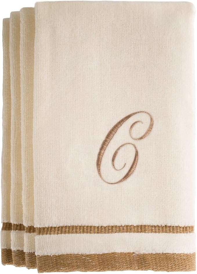 Monogrammed Gifts, Fingertip Towels, 11 x 18 Inches - Set of 4- Decorative Golden Brown Embroider... | Amazon (US)