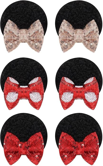 6 PCS Ears Hair Clips Sequin Polka Dot Bow with Alligator Clip Hair Bows Ears Barrettes Hair Acce... | Amazon (US)