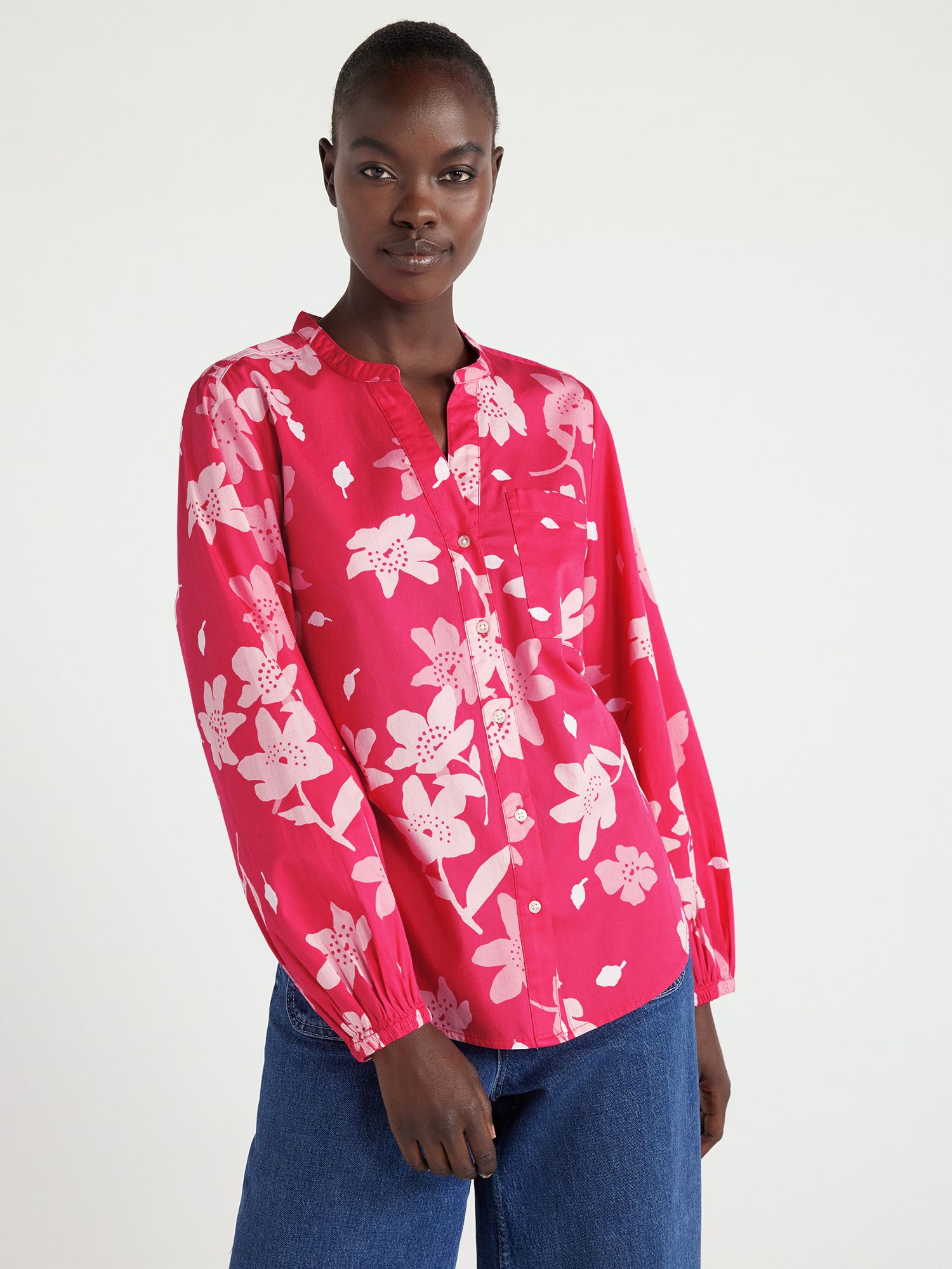Free Assembly Women’s Floral Split Neck Button Front Shirt with Long Sleeves, Sizes XS-XXL | Walmart (US)