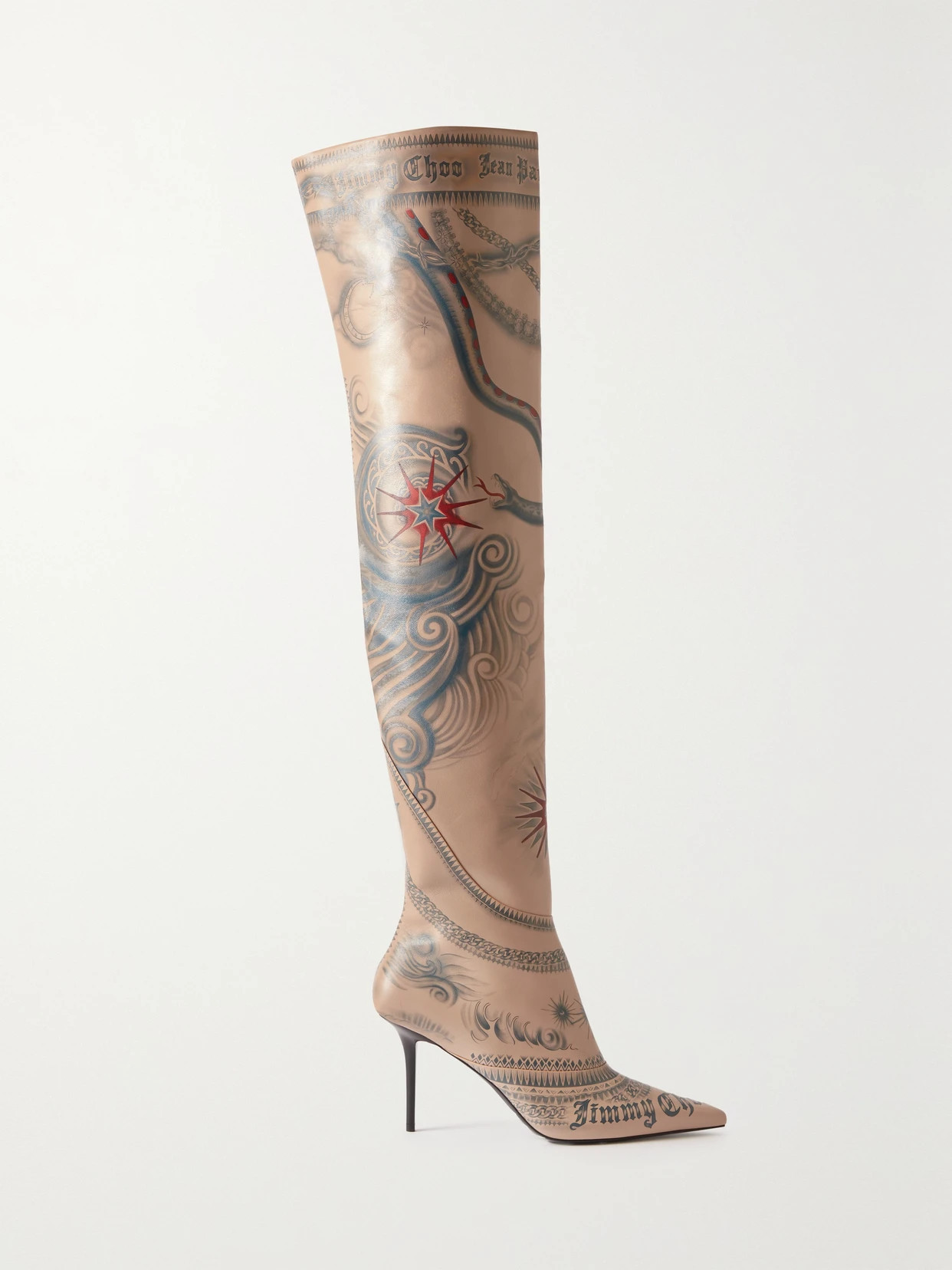 Jimmy Choo - + Jean Paul Gaultier 90 Printed Leather Knee Boots - Neutrals | NET-A-PORTER (US)