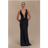 Beck Plunge Maxi Dress With Floral Hardware / Black | MESHKI | XXS | MESHKI US