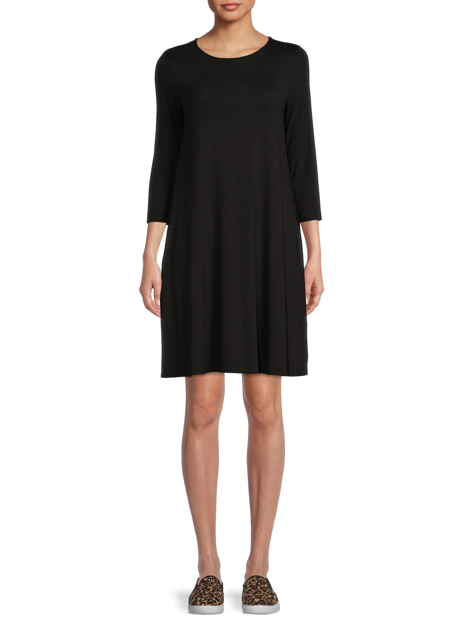 Time and Tru Women's Knit Dress with 3/4-Length Sleeves | Walmart (US)