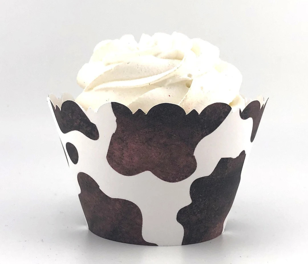 COW FARM Cupcake Wrappers Scalloped Edge Smooth Finish Brown White Cow Print Animal Print Farm Pa... | Etsy (US)
