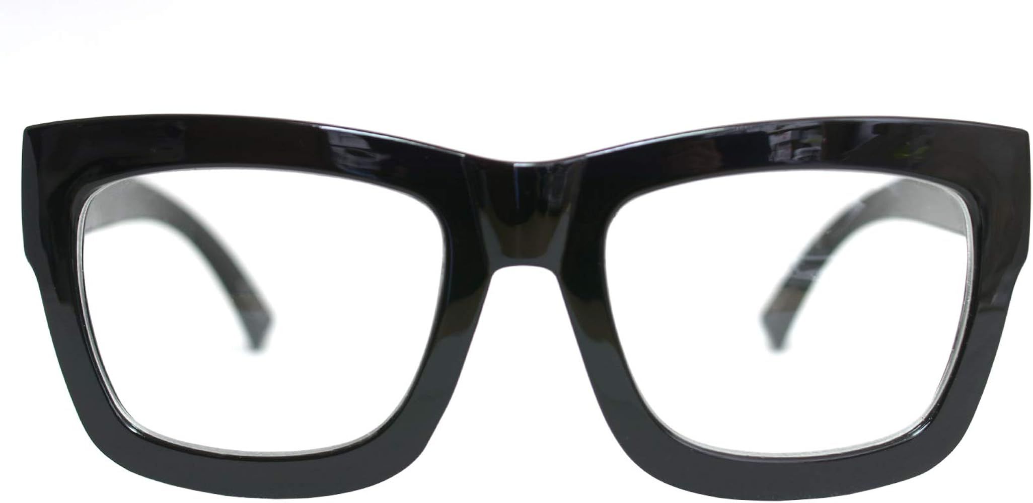 Vintage Inspired Geek Oversized Square Thick Horn Rimmed Eyeglasses Clear Lens | Amazon (US)