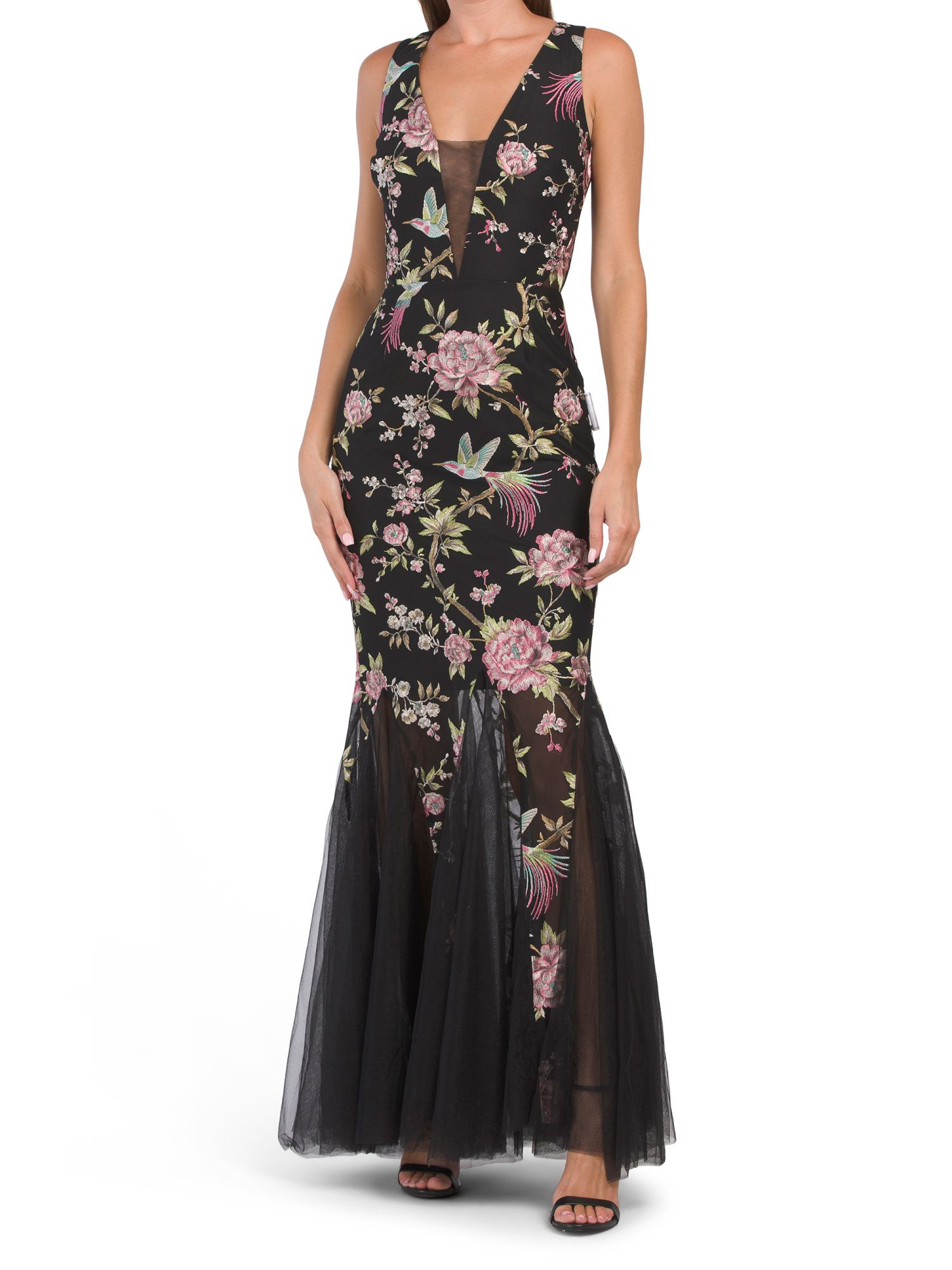 Selena Embroidered Gown With Illusion Detail | TJ Maxx