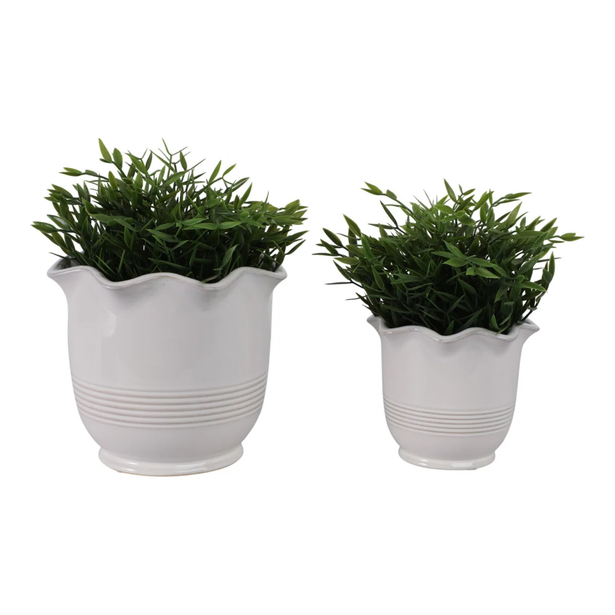 Planter Ceramic Scalloped Rim Ribbed Design Set Of 2 (Set of 2) | Wayfair North America