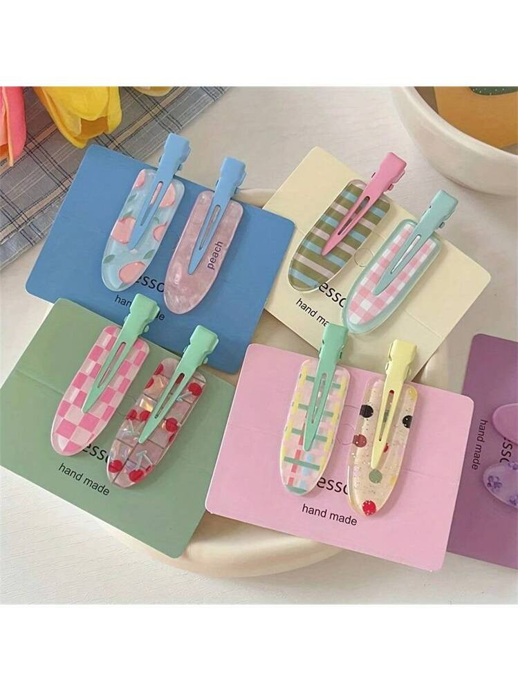 2pcs/Set Women's Summer Dopamine Colorful Fruit Pattern Clip Sweet & Cute No Track Bangs Side Hai... | SHEIN