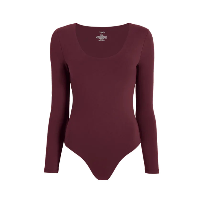 Long Sleeve Scoop Neck Bodysuit | Merlot - nuuds | nuuds