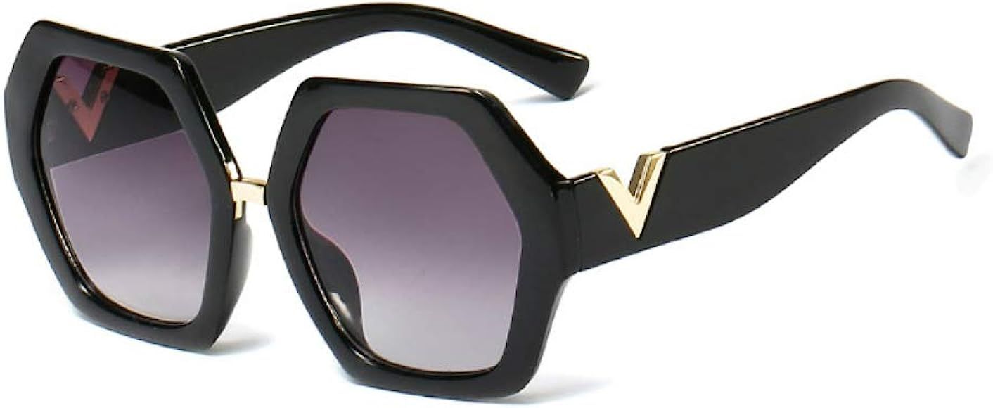 Amazon.com: Extra Large Women Sunglasses Geometrical Hexagonal Bold Frame Oversized Glasses (Tort... | Amazon (US)