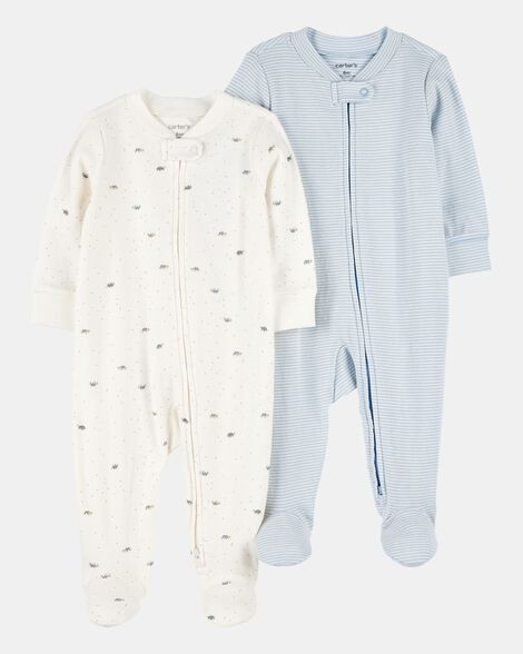 Baby Boy 2-Pack 2-Way Zip Cotton Sleep & Play Pajamas - Blue/White | Carter's Inc