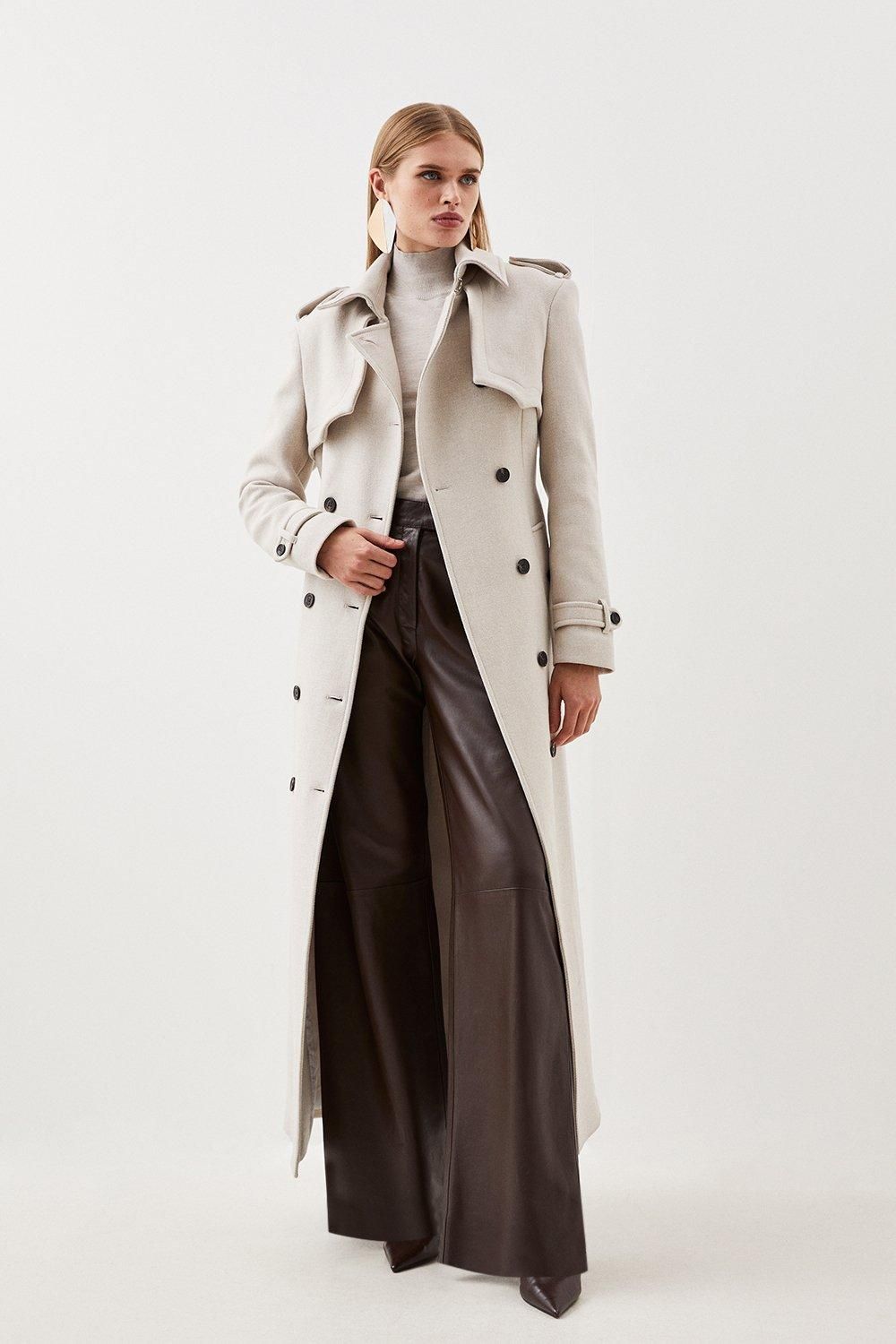 Italian Wool Blend Belted Maxi Trench Coat | Karen Millen UK + IE + DE + NL
