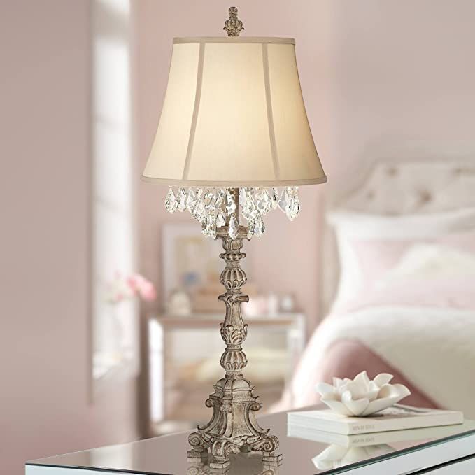 Barnes and Ivy Duval French Country Cottage Table Lamp 34" Tall Crystal Distressed Antique White ... | Amazon (US)