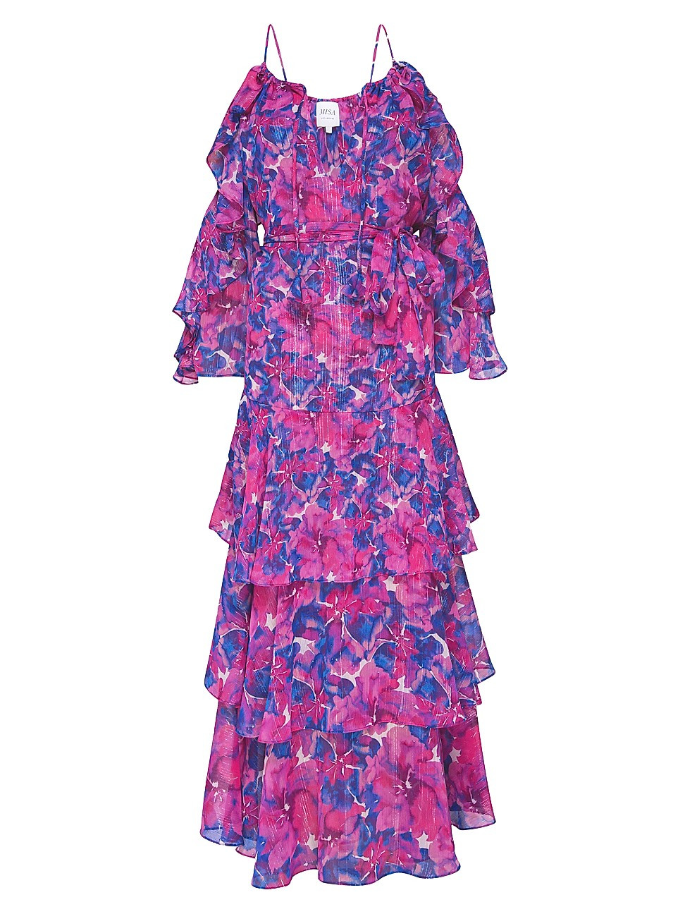 Women's Paradis Tiered Floral Maxi Dress - Watercolor Blues - Size XS | Saks Fifth Avenue