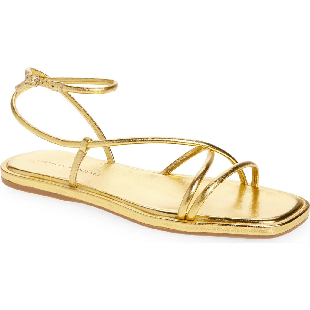 Loeffler Randall Noor Ankle Strap Metallic Sandal in Gold at Nordstrom, Size 7 | Nordstrom