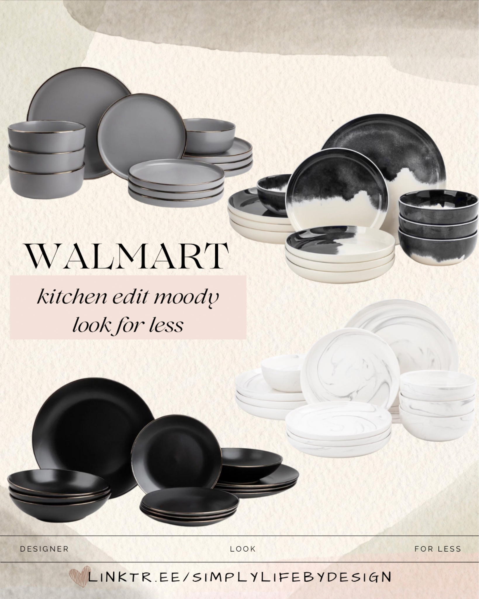 Wal-Mart moody kitchen dinnerware edit. Gold rimmed gray stoneware, grey marble stoneware, black onyx stoneware, and this grey drip stoneware. I think my favorite is the grey drip! All Thyme & Table and 12 piece sets under $55!

#LTKhome #LTKsalealert #LTKstyletip