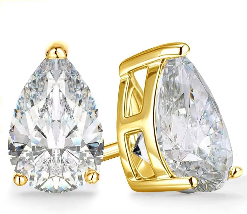 2-4ct Pear Moissanite Stud Earrings Women Gold Plated S925 Silver 7x10MM Wedding Earrings Jewelry | Amazon (US)