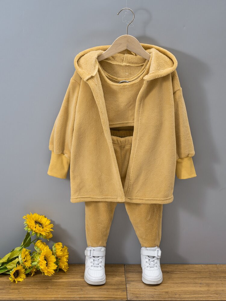 Toddler Girls Flannel Hooded Coat & Tank Top And Pants | SHEIN