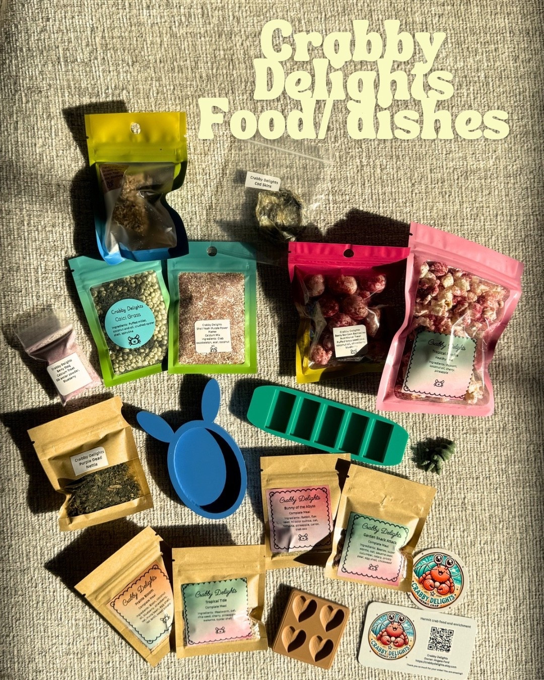 Hermit crab food and dishes from Crabby Delights! 