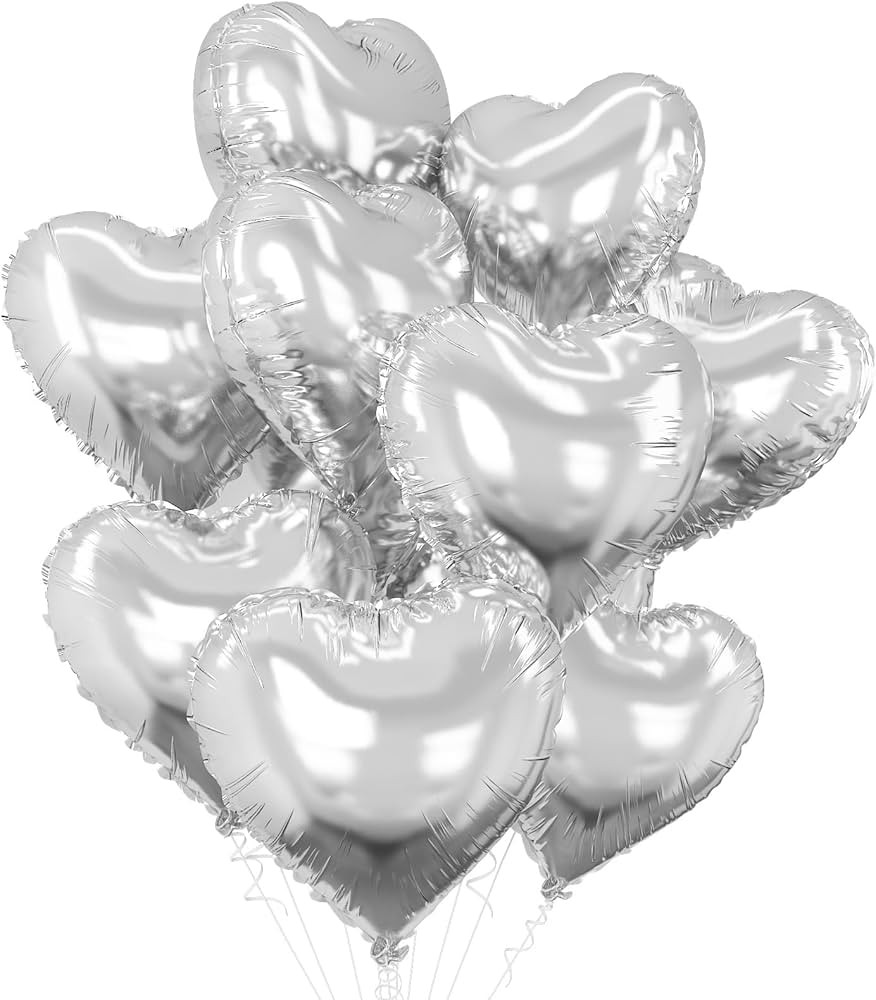 Silver Heart Balloons,10Pcs Silver Foil Heart Shaped Love Balloons,18Inch Metallic Silver Helium ... | Amazon (CA)