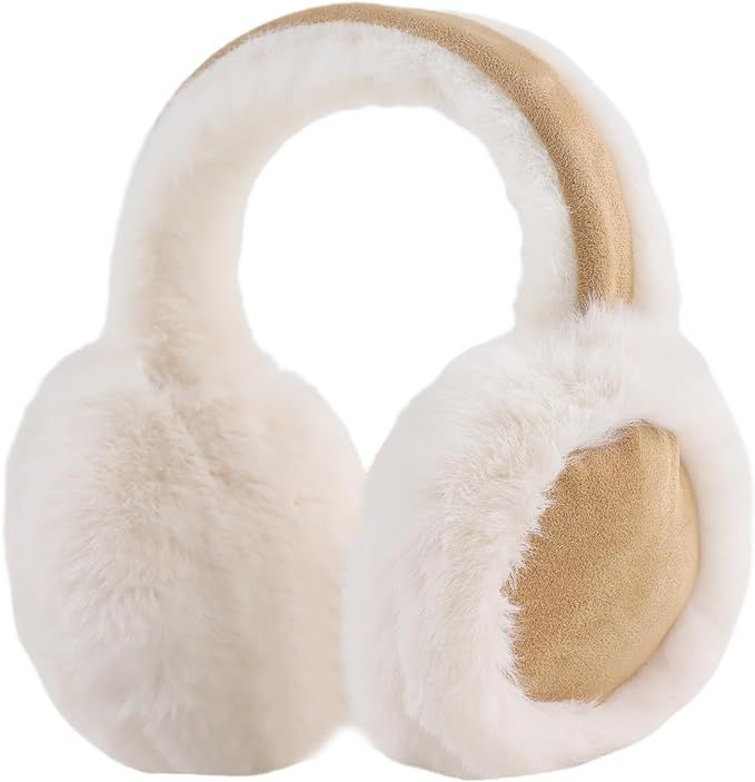 Zsedrut Winter Women Earmuff Foldable Ear Warmer Fluffy Ear Cover Warm Outdoor | Amazon (US)